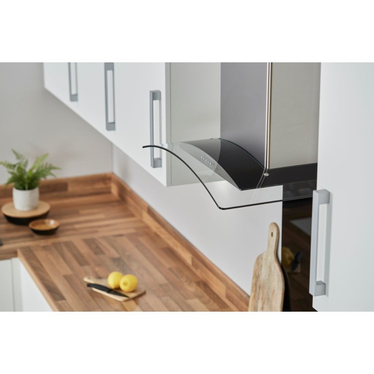 De Santii 60cm Curved Glass Chimney Hood - Stainless Steel
