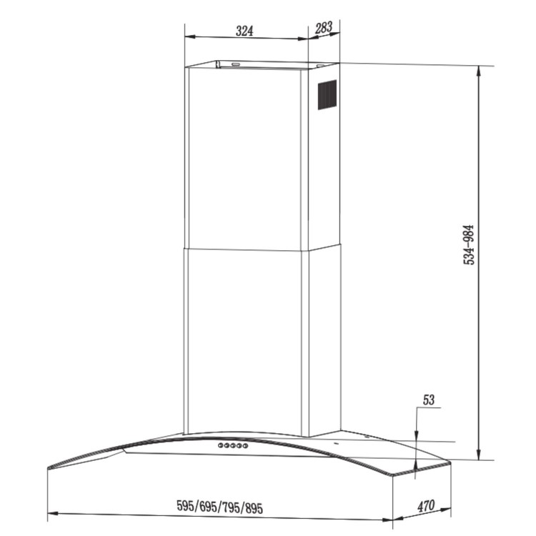 De Santii 60cm Curved Glass Chimney Hood - Stainless Steel
