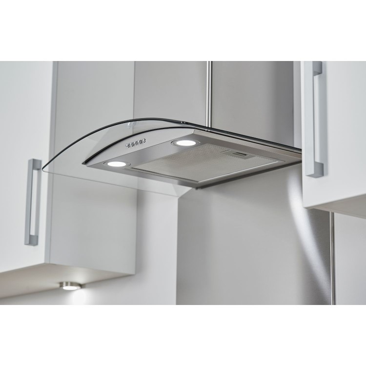 De Santii 60cm Curved Glass Chimney Hood - Stainless Steel