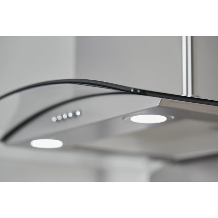 De Santii 60cm Curved Glass Chimney Hood - Stainless Steel