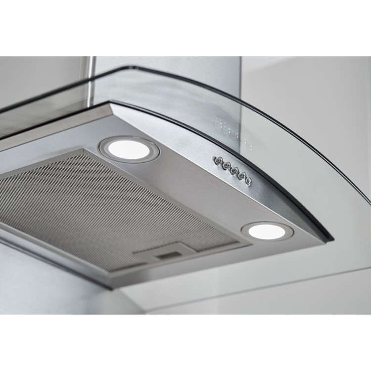 De Santii 60cm Curved Glass Chimney Hood - Stainless Steel