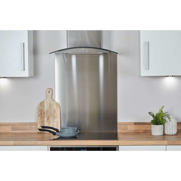 De Santii 60cm Curved Glass Chimney Hood - Stainless Steel