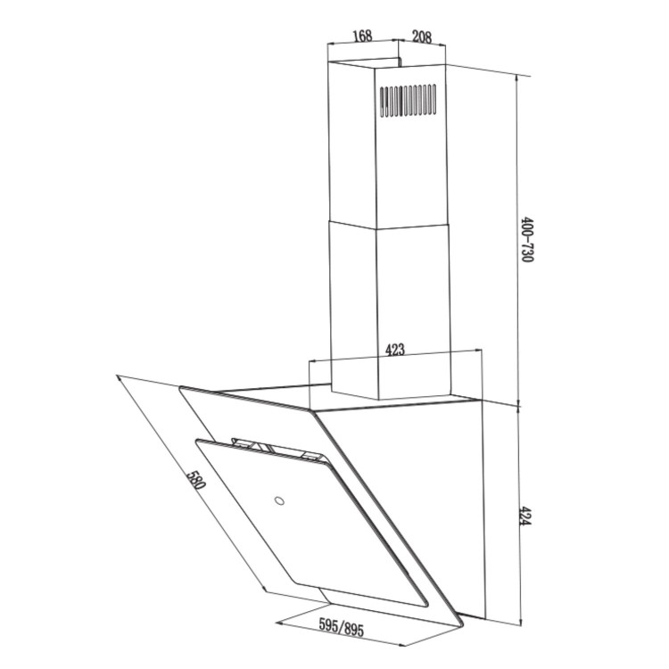 De Santii 60cm Angled Cooker Hood - Black Glass