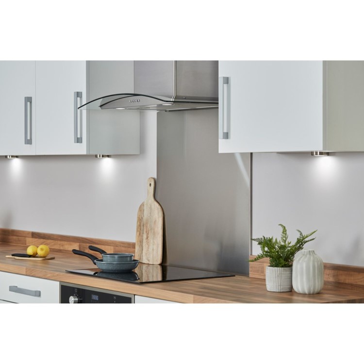 De Santii 70cm Curved Glass Chimney Cooker Hood - Stainless Steel