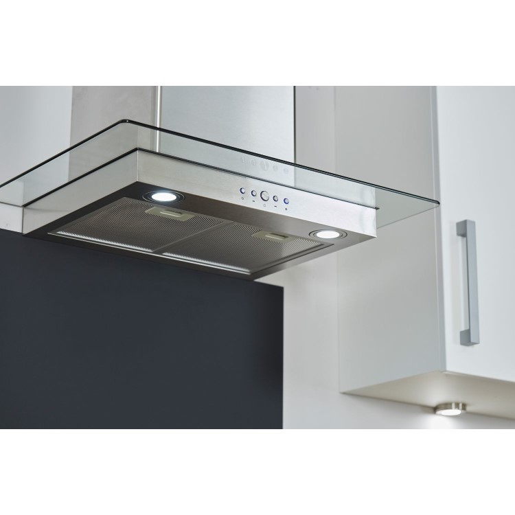 De Santii 70cm Flat Glass Chimney Cooker Hood - Stainless Steel