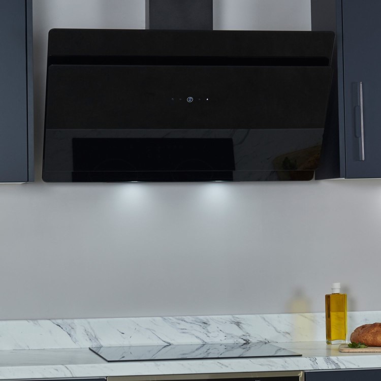 De Santii 90cm Chimney Cooker Hood - Black Glass