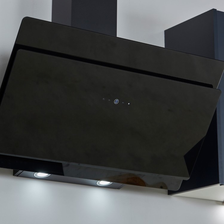 De Santii 90cm Chimney Cooker Hood - Black Glass