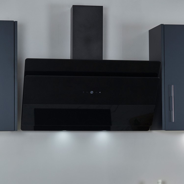 De Santii 90cm Chimney Cooker Hood - Black Glass