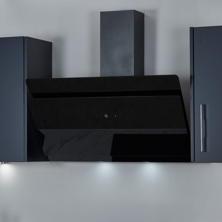 De Santii 90cm Chimney Cooker Hood - Black Glass