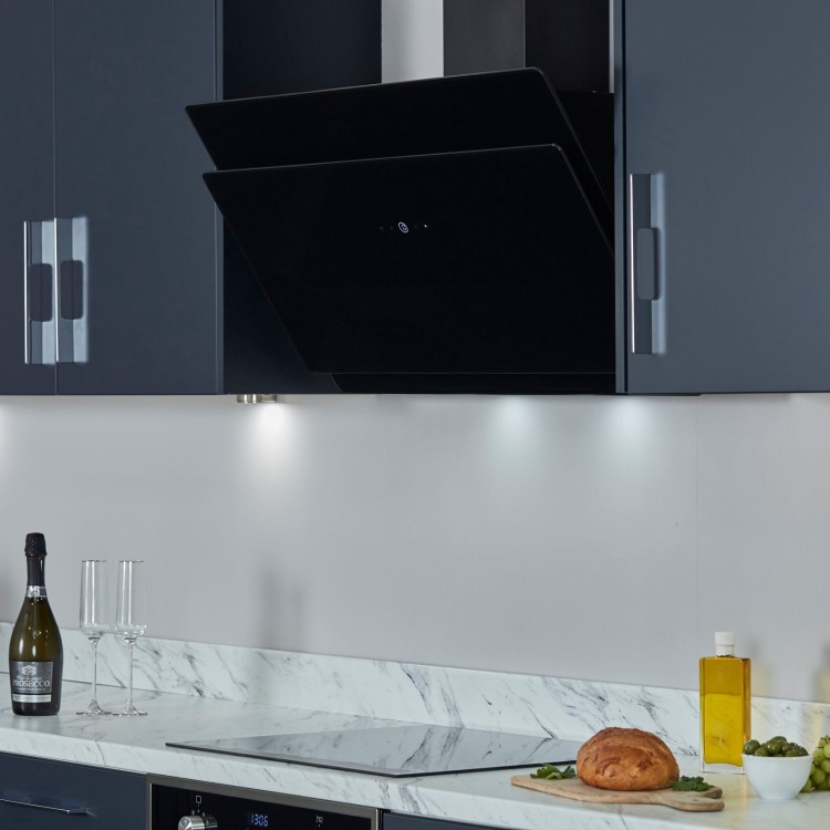 De Santii 90cm Chimney Cooker Hood - Black Glass
