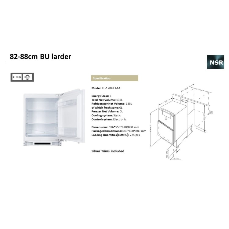 De Santii 135 Litre Integrated Under Counter Fridge - White