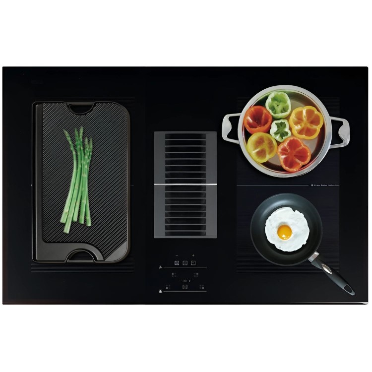 De Santii 77cm 4 Zone Induction Hob with Downdraftt - Black