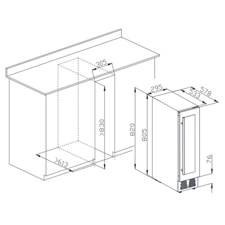 De Santii 19 Bottle Capacity Single Zone Built in Wine Cooler - Stainless Steel