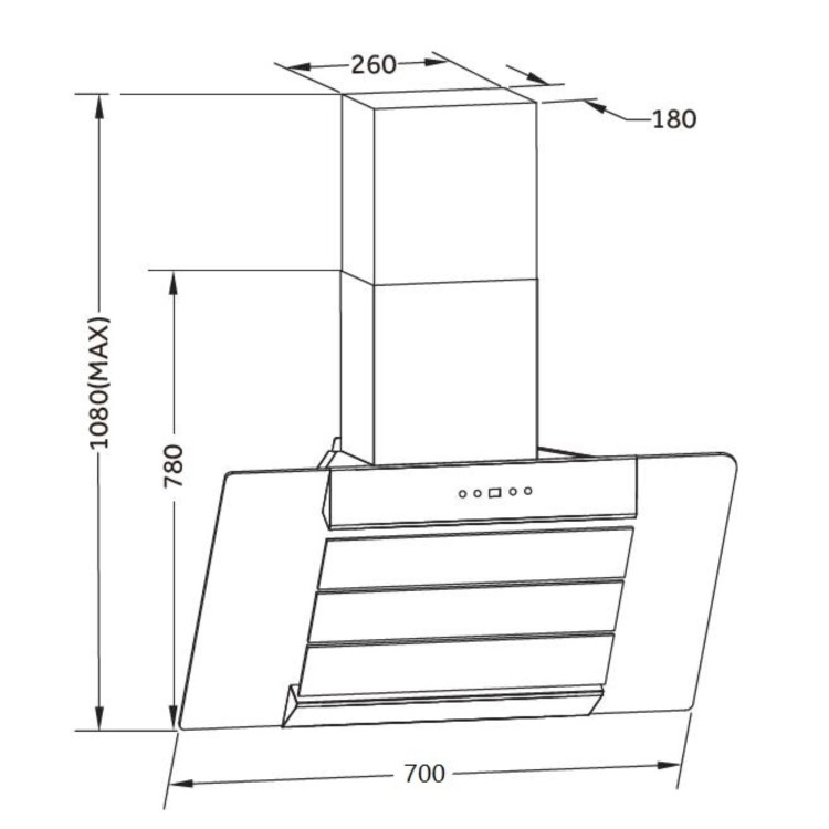De Santii 70cm Angled Chimney Cooker Hood - Stainless Steel