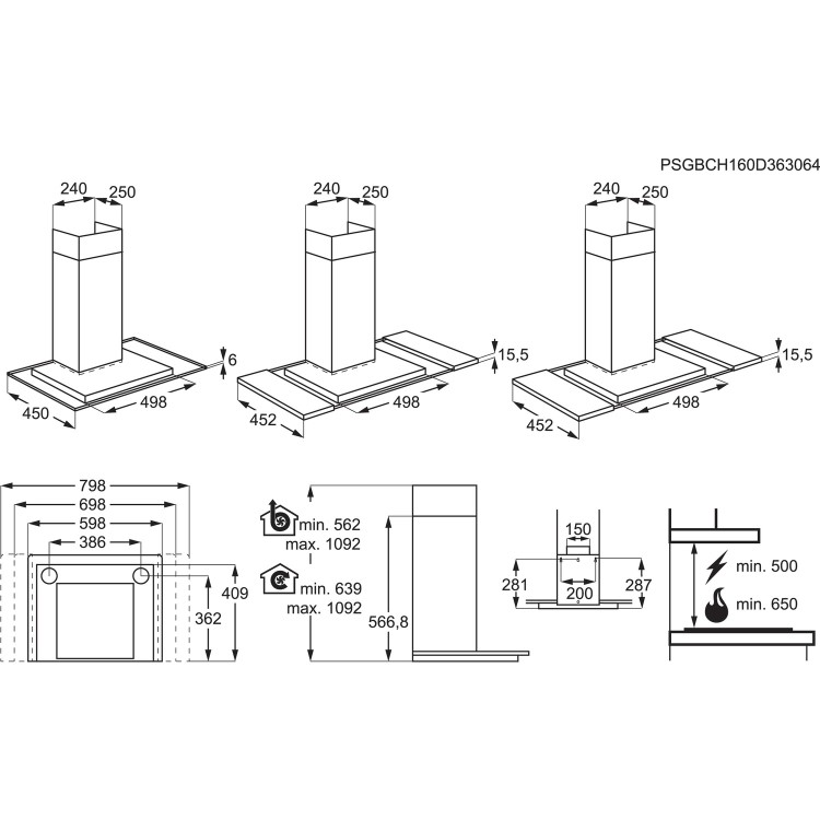 AEG DTB3650M 60cm Transparent Glass Wall Chimney Hood - Mecanical Push Buttons - Halogen Lamps - 3 S