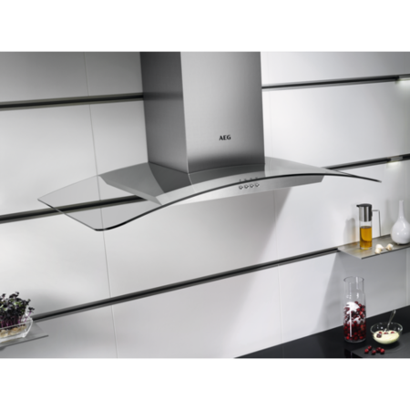 AEG 5000 Series 90cm Curved Glass Chimney Cooker Hood - Stainless Steel
