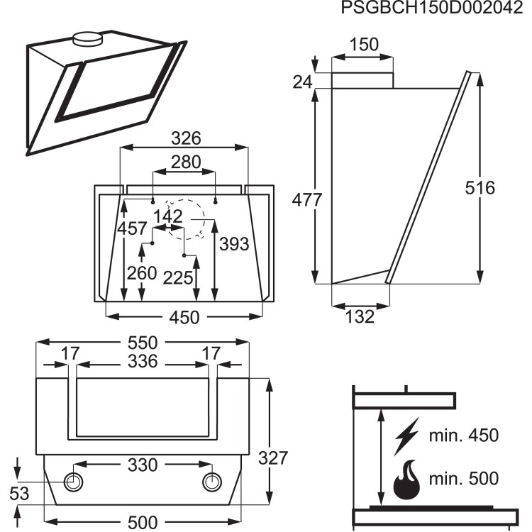 AEG DVB3550M 55cm Stainless Steel Screen Designer Hood - Mechanical Push Buttons - Perimetral Aspira