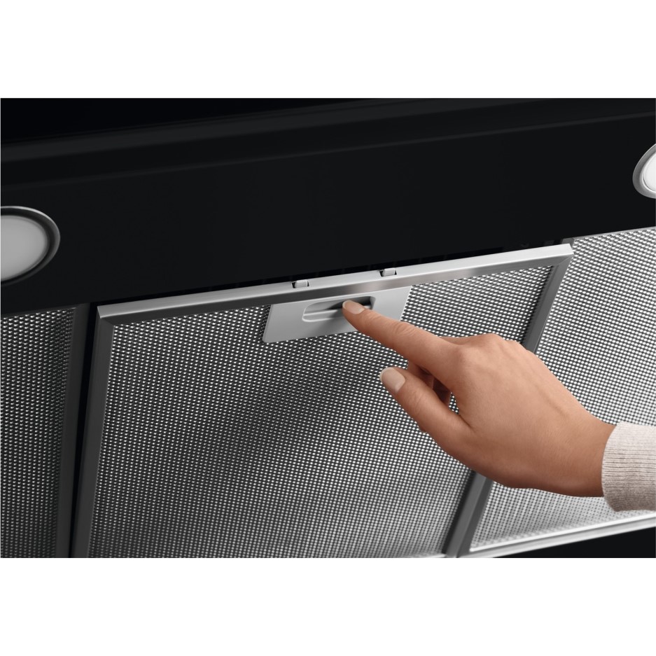 AEG DVB5860B 80cm Angled Cooker Hood With Hob2Hood Black Glass