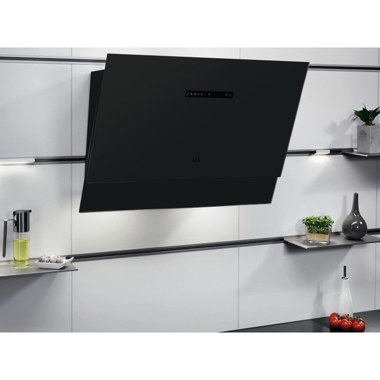 AEG 60cm Angled Cooker Hood with Hob2Hood - Matt Black