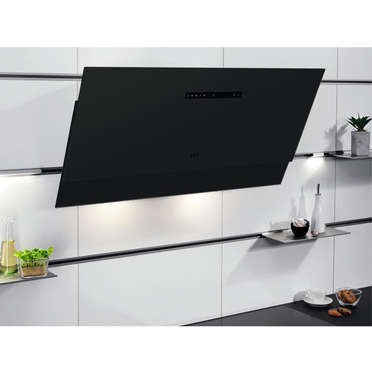 AEG 9000 Series 90cm Angled Cooker Hood with Hob2Hood - Matt Black
