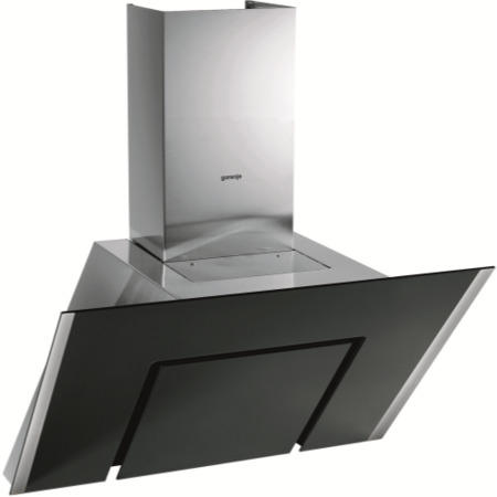 Gorenje DVG8545AX Angled 80cm Wide Chimney Cooker Hood Black Glass And Stainless Steel