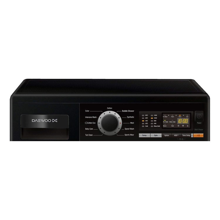 Daewoo DWDHB141KK 9kg 1400rpm Direct Drive Freestanding Washing Machine Black With Chrome Door