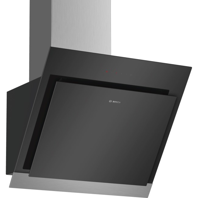 GRADE A1 - Bosch DWK67HM60B Serie 4 Touch Control 60cm Angled Cooker Hood - Black Glass & Stainless Steel
