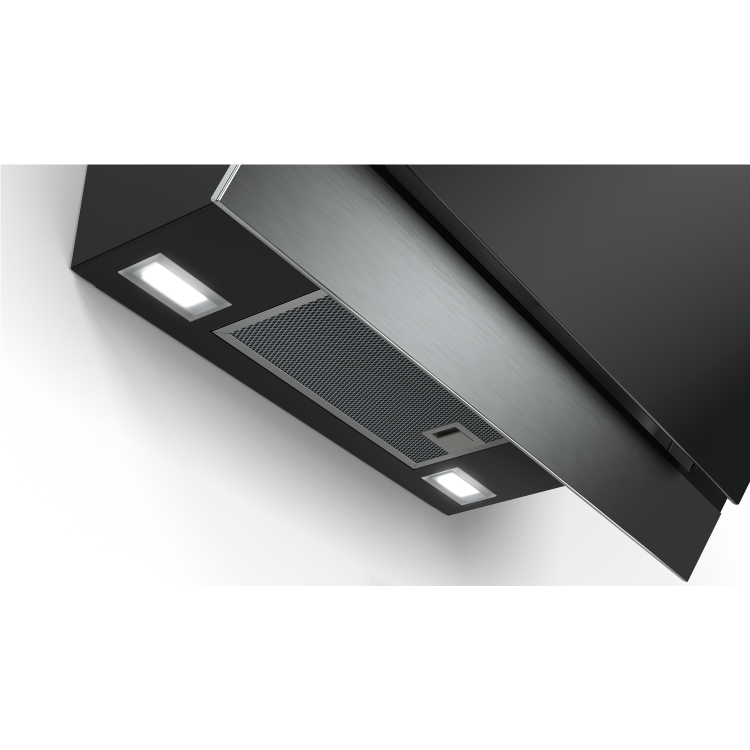 GRADE A1 - Bosch DWK67HM60B Touch Control 60cm Angled Cooker Hood - Stainless Steel And Black Glass