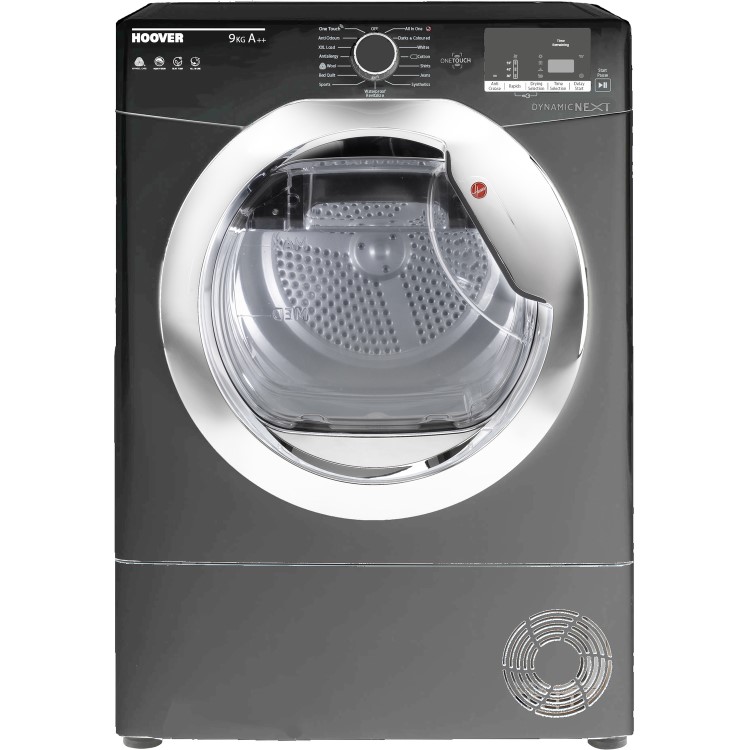 GRADE A2 - Hoover DXH9A2DCER Dynamic Next Aquavision 9kg Freestanding Heat Pump Condenser Tumble Dryer With One Touch - Graphite With Chrome