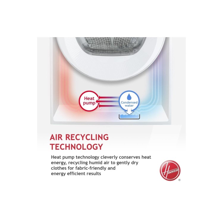 Hoover DXHY10A2TKE Dynamic Next Aquavision With One Touch 10kg Freestanding Hybrid Heat Pump Condenser - White