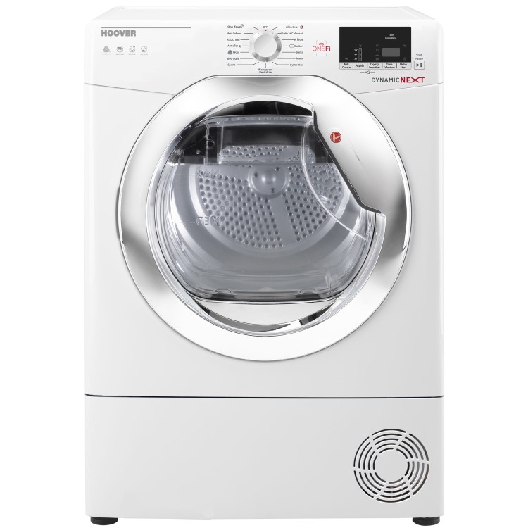 Hoover DXWH11A2DCEXM Dynamic Next Aquavision Freestanding 11kg Heat Pump Tumble Dryer With WiFi And Muffle Drum - White With Chrome Door