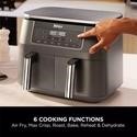 Ninja DZ300UK Dual Zone 6-in-1 7.6L Air Fryer  Gun Metal Grey  Twin Baskets for Healthy Crispy Cooking