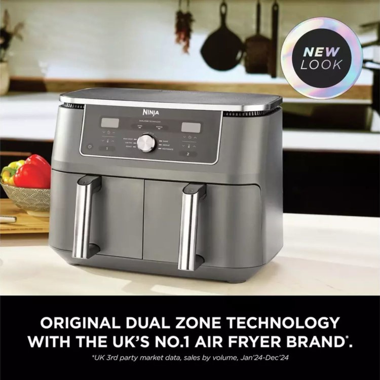 Ninja DZ400UK Dual Zone 6-in-1 9.5L Air Fryer  2 Twin Baskets  Healthy Crispy Cooking  Grey
