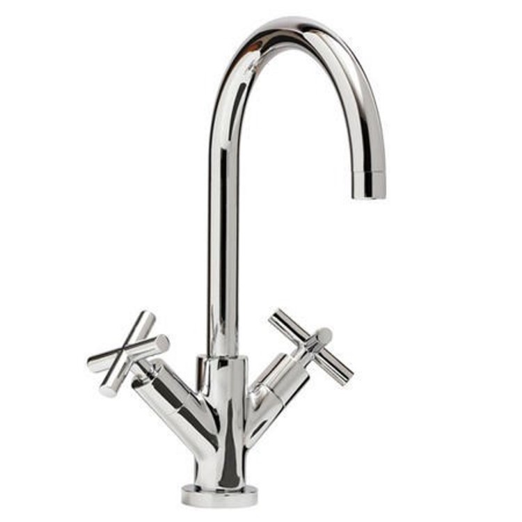 GRADE A1 - Chrome Double Lever Kitchen Mixer Tap Monobloc