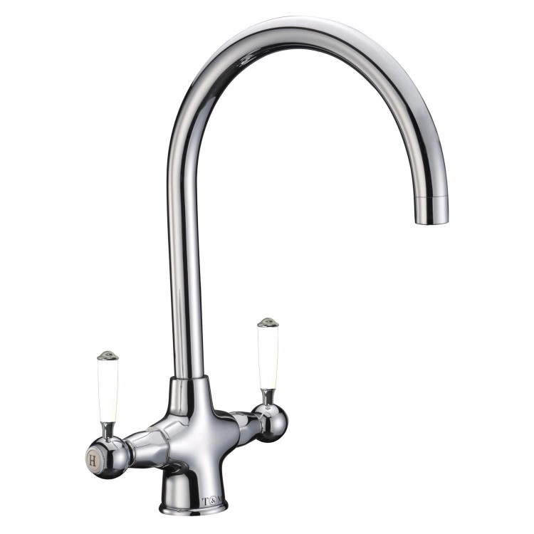 Taylor & Moore Durham Twin Lever Quarter Turn Chrome Monobloc Kitchen Tap