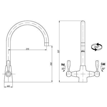 Taylor & Moore Durham Twin Lever Quarter Turn Chrome Monobloc Kitchen Tap