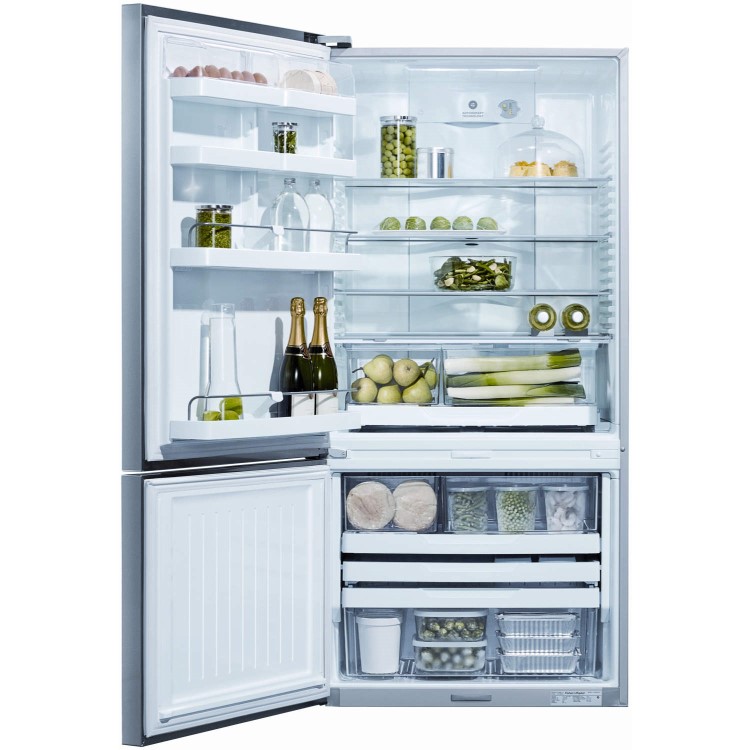 Fisher & Paykel E522BLXFDU4 24181 - 79cm Wide Flat Door Left Hand Hinge Freestanding Fridge Freezer With Slim-depth Water Dispenser - EZKleen Stainless Steel