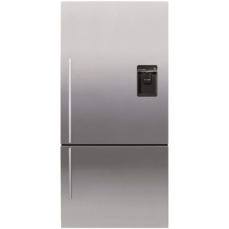 Fisher & Paykel E522BRXFDU4 25158 - 79cm Wide Flat Door Right Hand Hinge Freestanding Fridge Freezer With Slim-depth Water Dispenser - EZKleen Stainless Steel