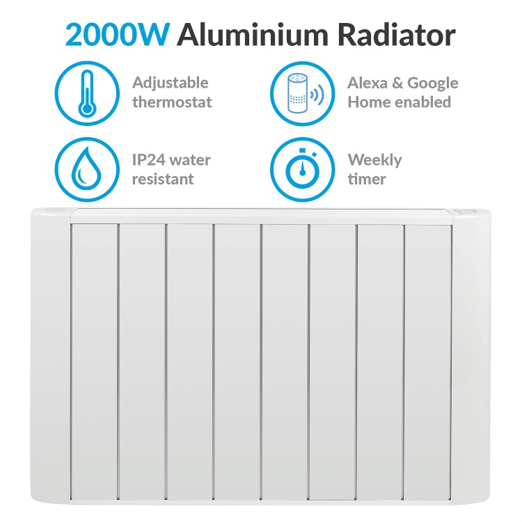 Refurbished electriQ 2000W Wall Mountable Low Energy Smart WiFi Alexa Aluminium Designer Radiator Bathroom Safe IP24