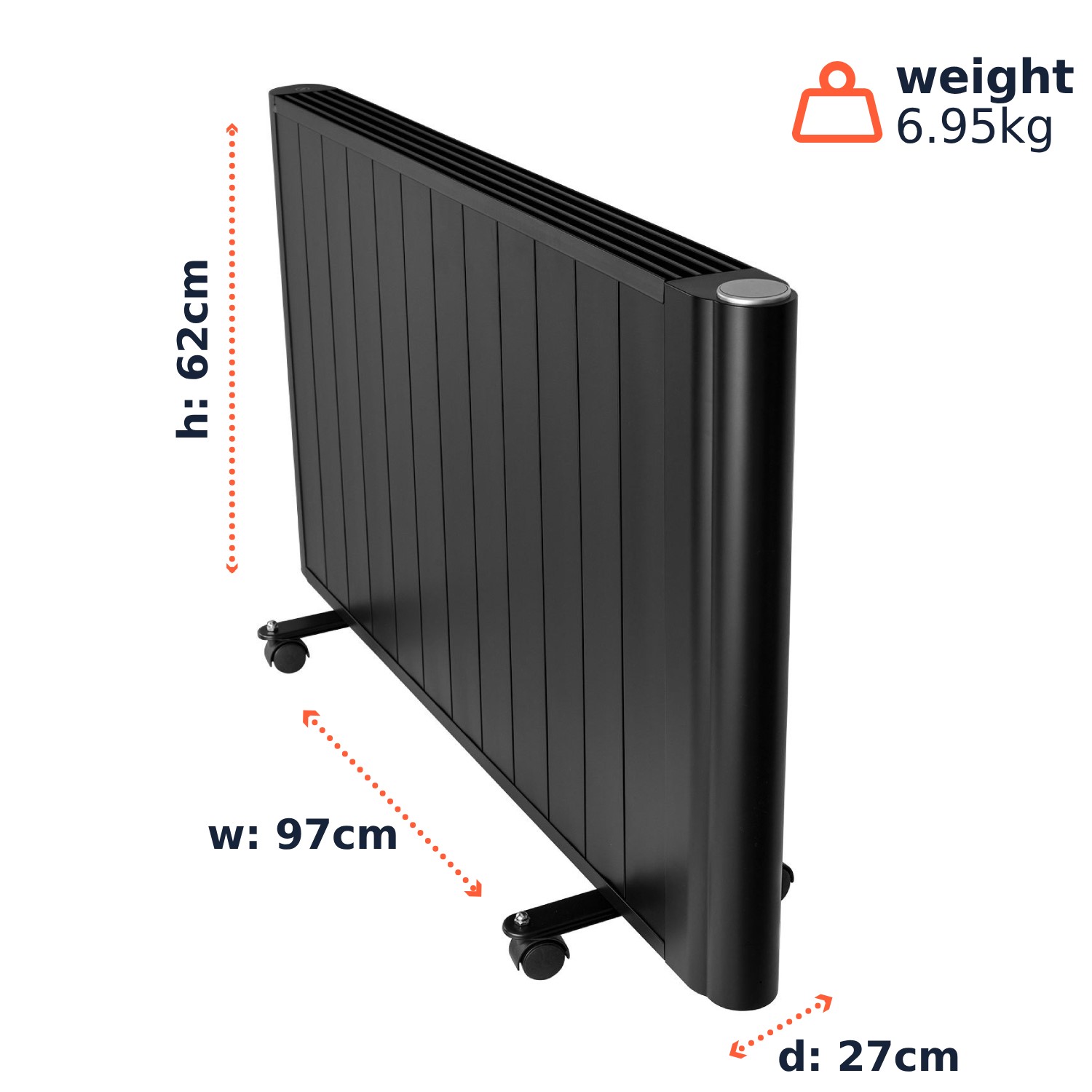 electriQ 2000W Smart Aluminium Electric Designer Radiator Sleek Black ...