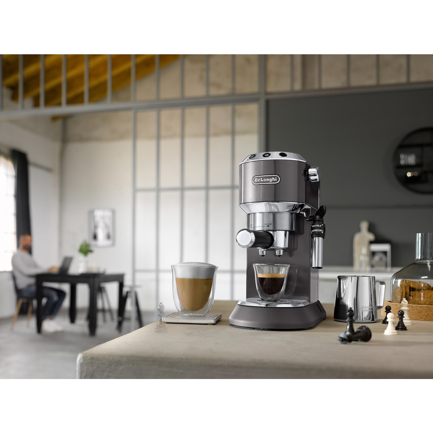 Delonghi Dedica Espresso Coffee Machine - Metallic Grey EC785.GY |  Appliances Direct