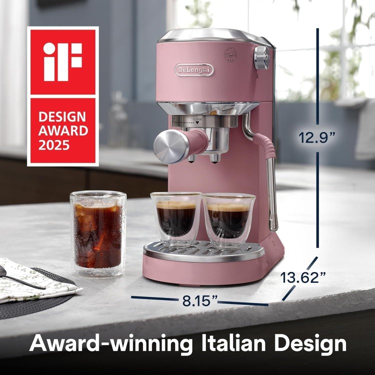 De’Longhi EC890.PK Dedica Duo – Pink Manual Espresso Machine with Advanced Milk Steam Wand & Cold Brew Option