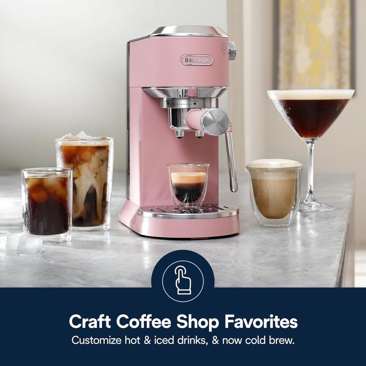 De’Longhi EC890.PK Dedica Duo – Pink Manual Espresso Machine with Advanced Milk Steam Wand & Cold Brew Option