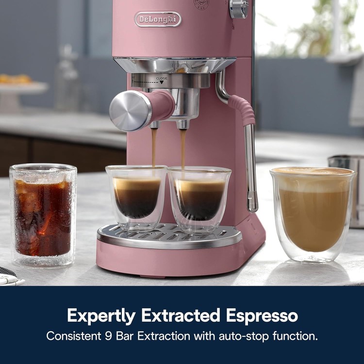 De’Longhi EC890.PK Dedica Duo – Pink Manual Espresso Machine with Advanced Milk Steam Wand & Cold Brew Option