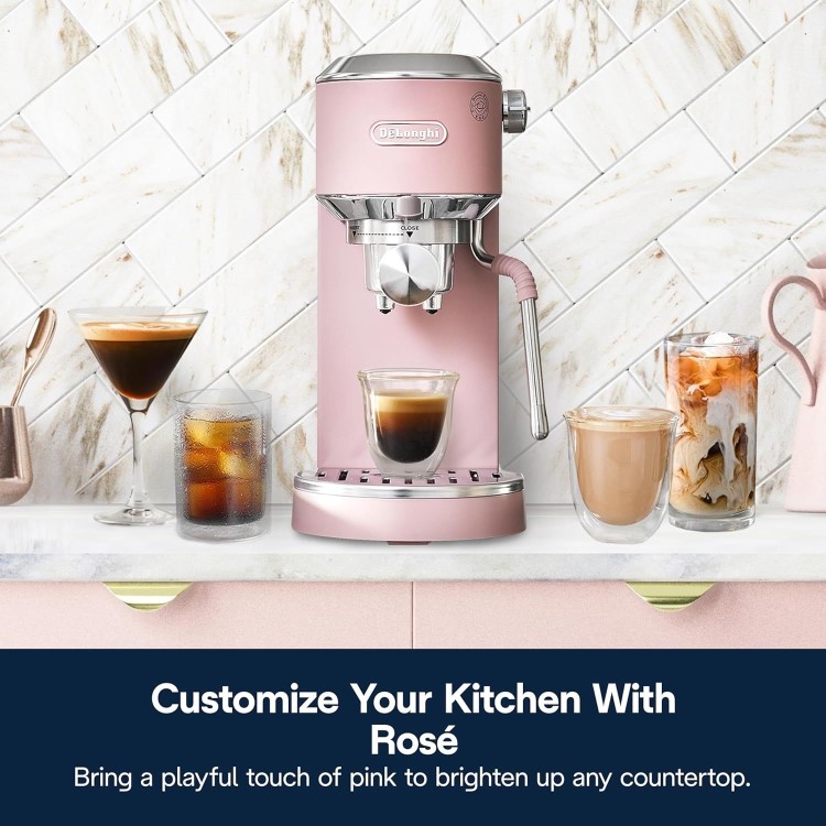De’Longhi EC890.PK Dedica Duo – Pink Manual Espresso Machine with Advanced Milk Steam Wand & Cold Brew Option