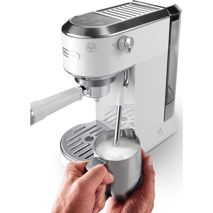 De’Longhi EC890.W Dedica Style – White Manual Espresso Coffee Machine with Milk Frother