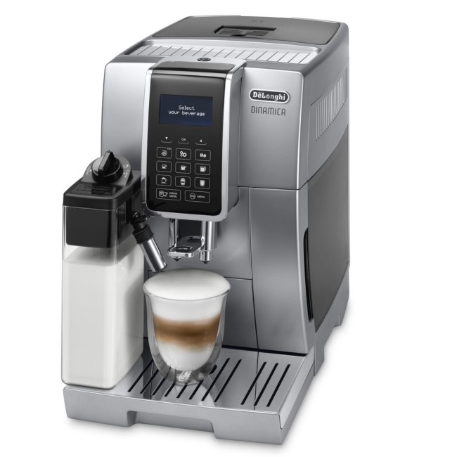 DeLonghi Dinamica Fully Automatic Bean to Cup Coffee Machine - Silver - Includes Free Set of 6 Cappucino Glasses Worth £56.99