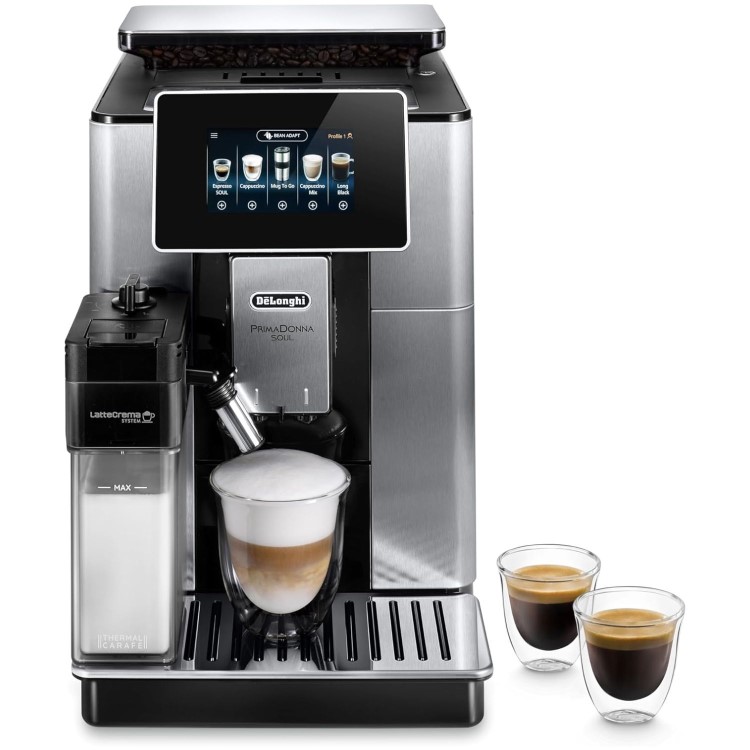Delonghi PrimaDonna Soul One Connected Touch Bean to Cup Coffee Machine - Metal & Black