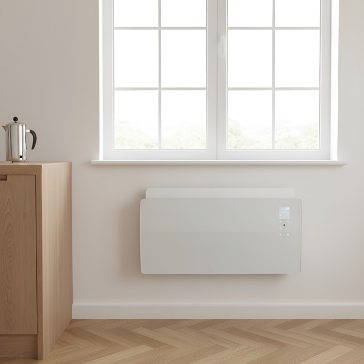 electriQ 2000W Smart Curved Designer Glass Panel Heater - Wall Mountable & Bathroom Safe - White