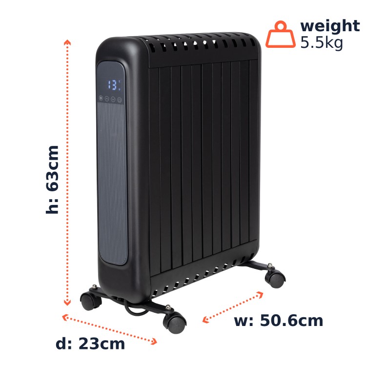electriQ 2400W Smart Oil-Free Electric Portable Radiator With LED Display - Black